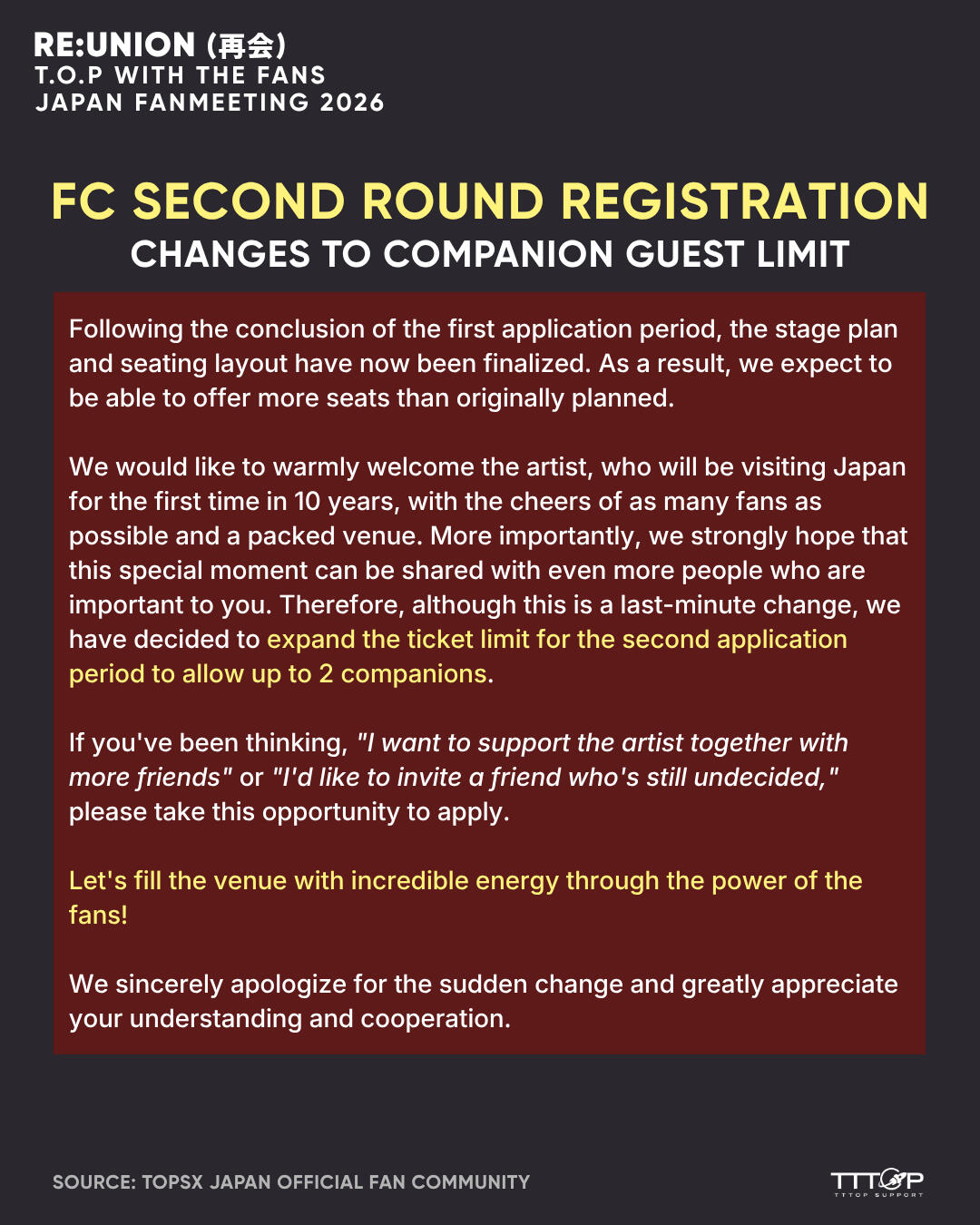 CHANGES TO COMPANION GUEST LIMIT